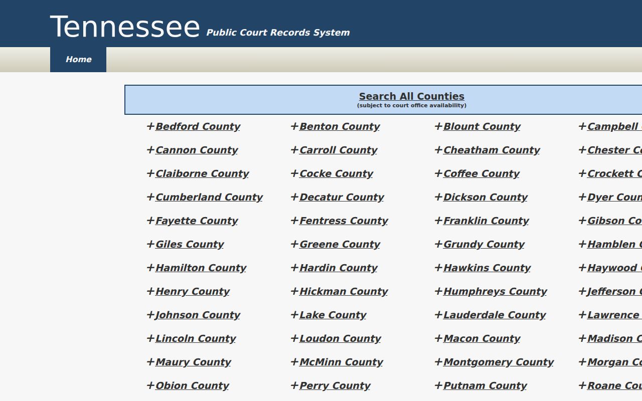 Henderson County case search comparison with the TnCIS public interface