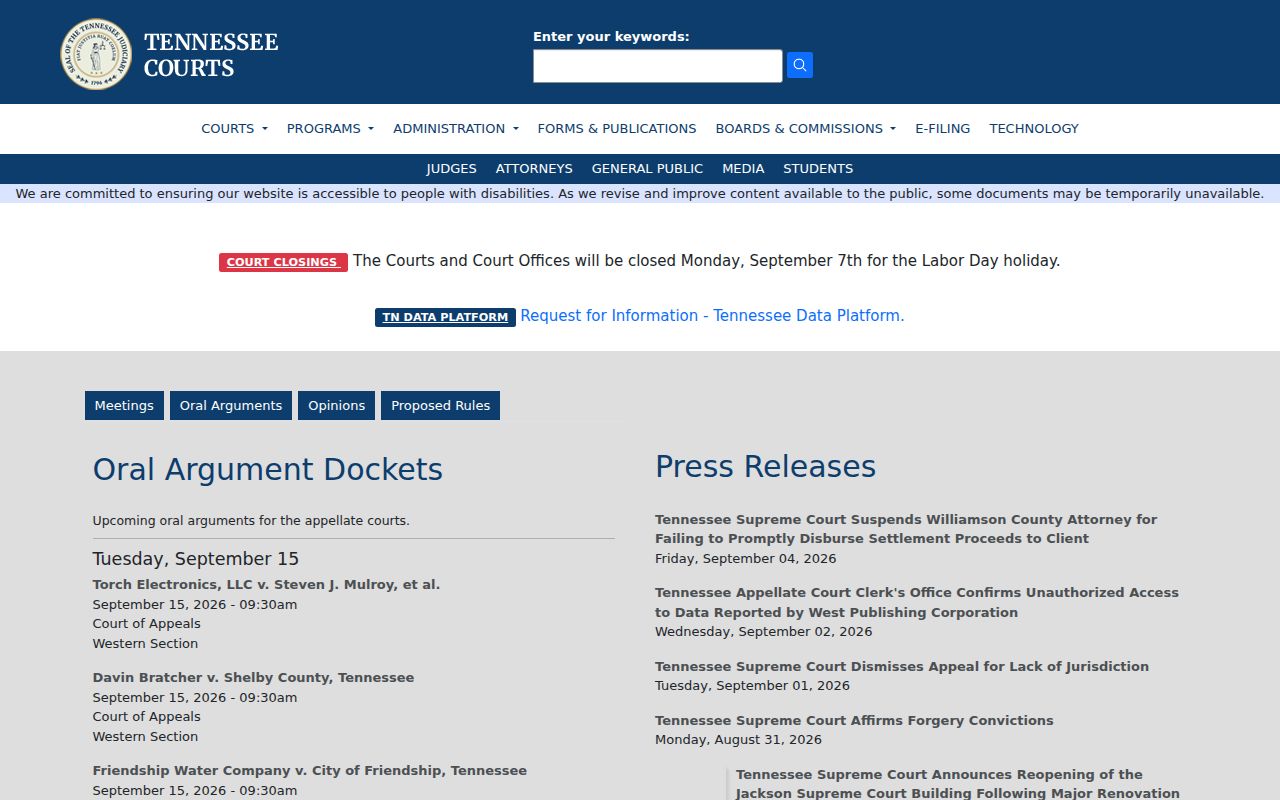 Henderson County court calendar and Tennessee AOC navigation