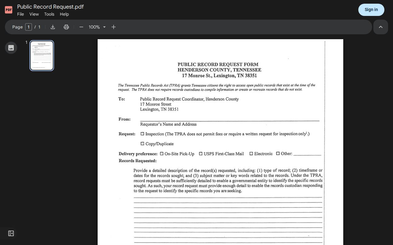 Henderson County court records public request form