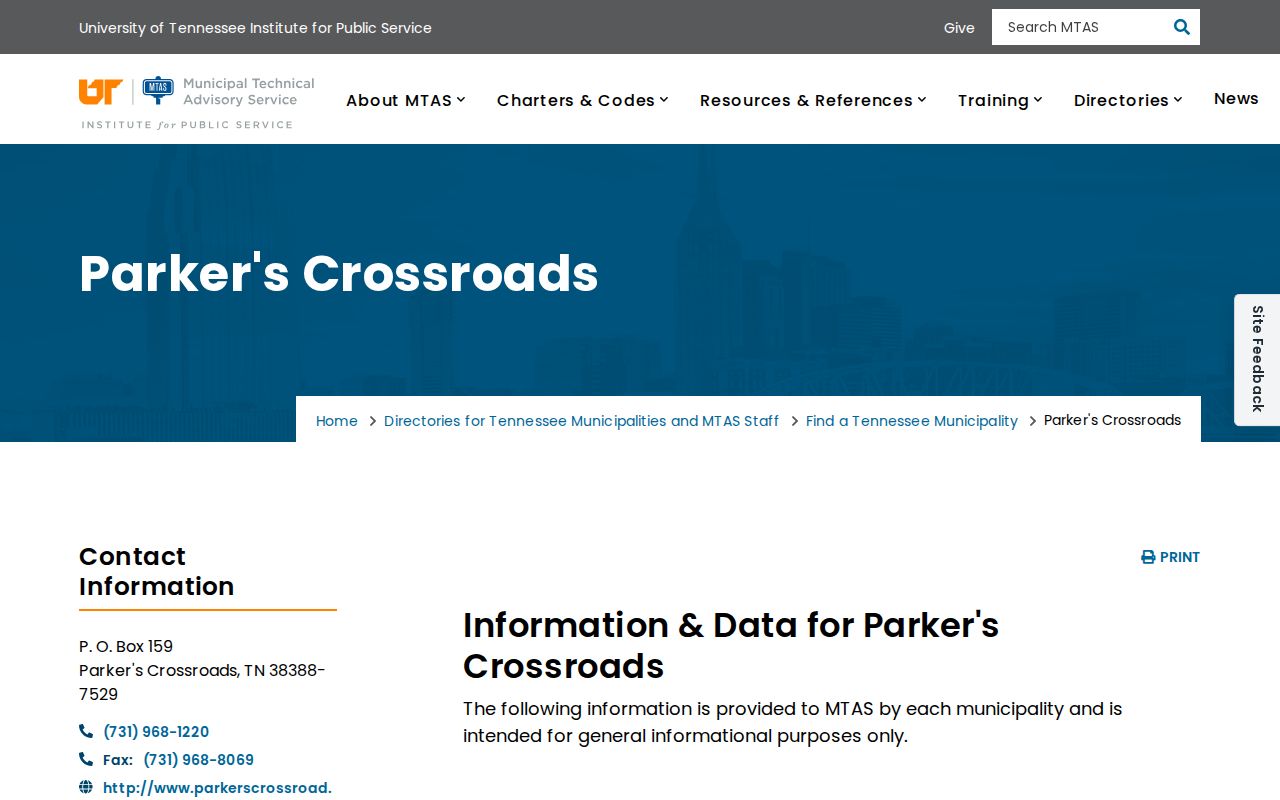 Official Parker's Crossroads demographics and municipal background