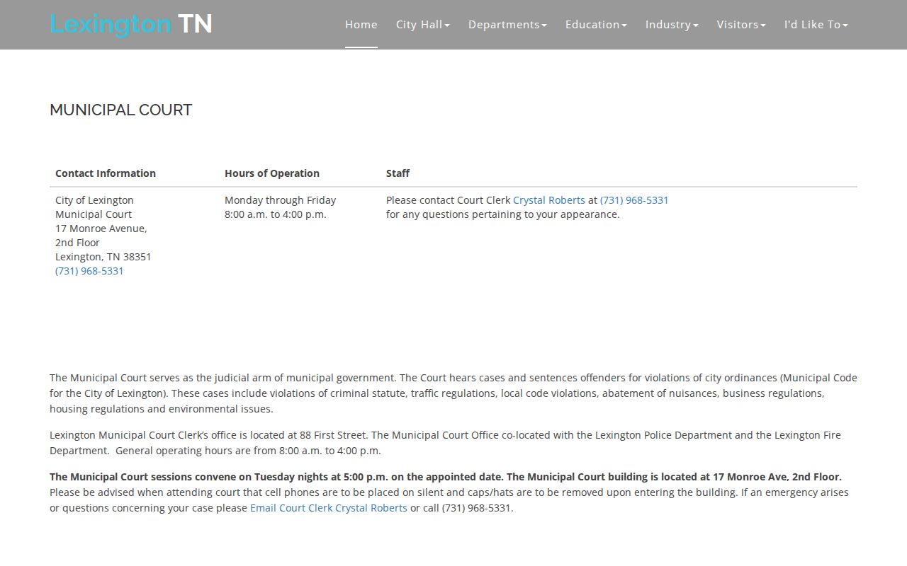 Henderson County traffic court records at Lexington Municipal Court