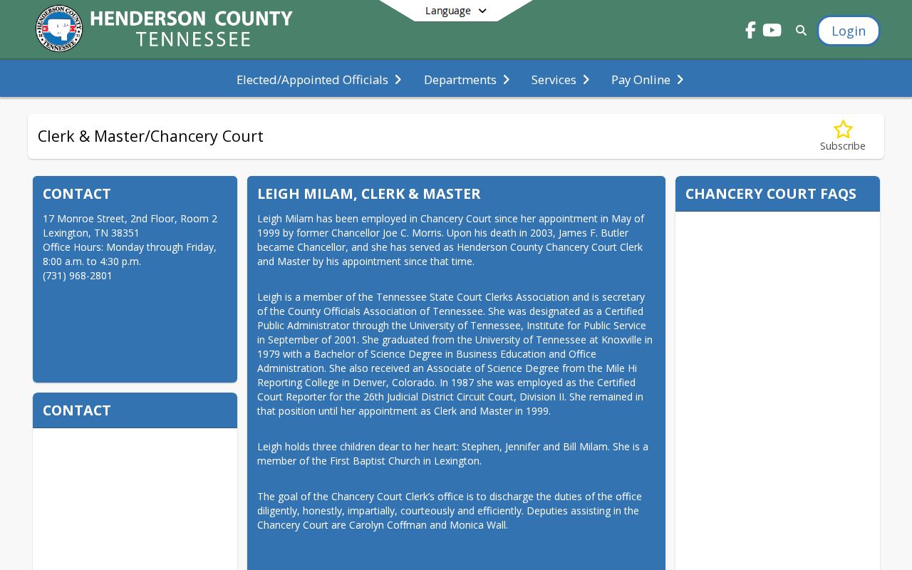 Henderson County court docket Clerk and Master